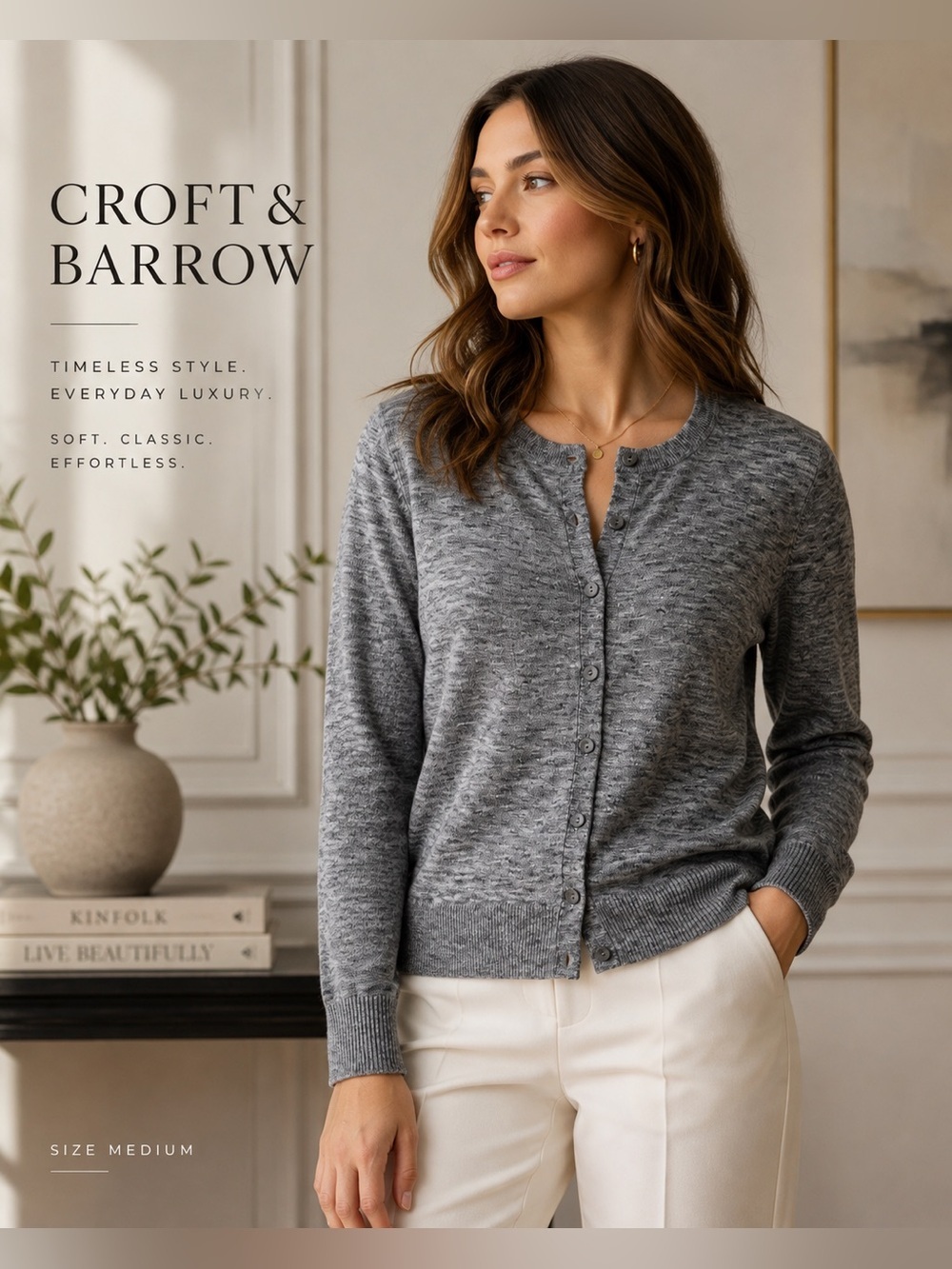Croft & Barrow Gray Marled Button Front Cardigan Sweater Women’s Medium
